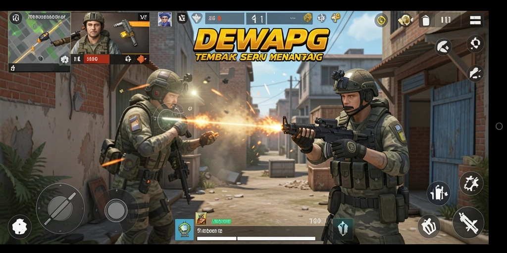 Tampilan menarik dari gameplay DEWAPG dalam aksi tembak-menembak.