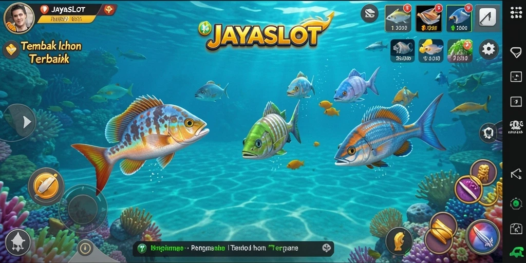Tangkapan layar JAYASLOT menampilkan aksi menembak ikan yang seru dan dinamis.