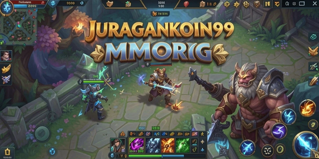 Screenshot gameplay JURAGANKOIN99 menampilkan pertempuran seru antara karakter dari berbagai kelas.